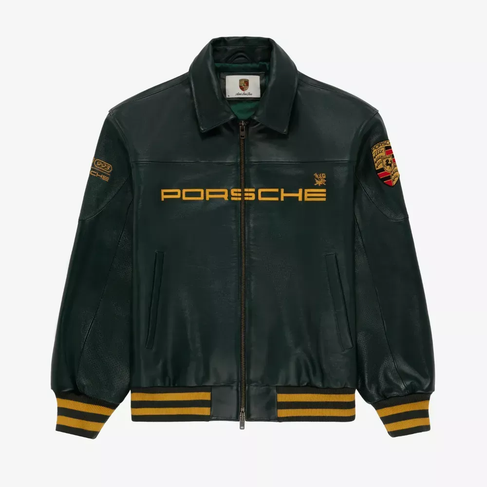 Aimé Leon Dore x Porsche Club Racing Green Leather Jacket — PORSCHE