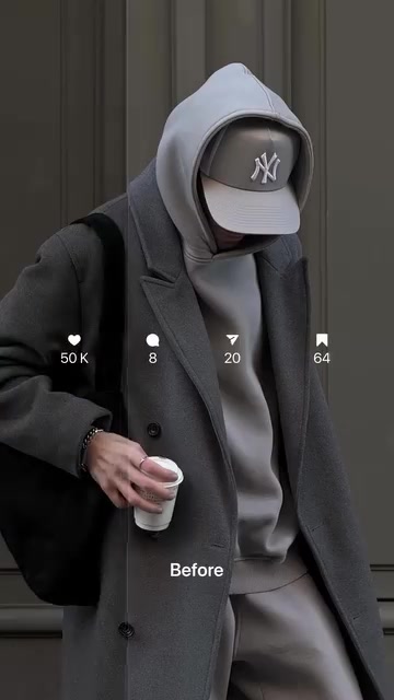 New Era Grey Oversized Coat, Hoodie, and Cap Outfit