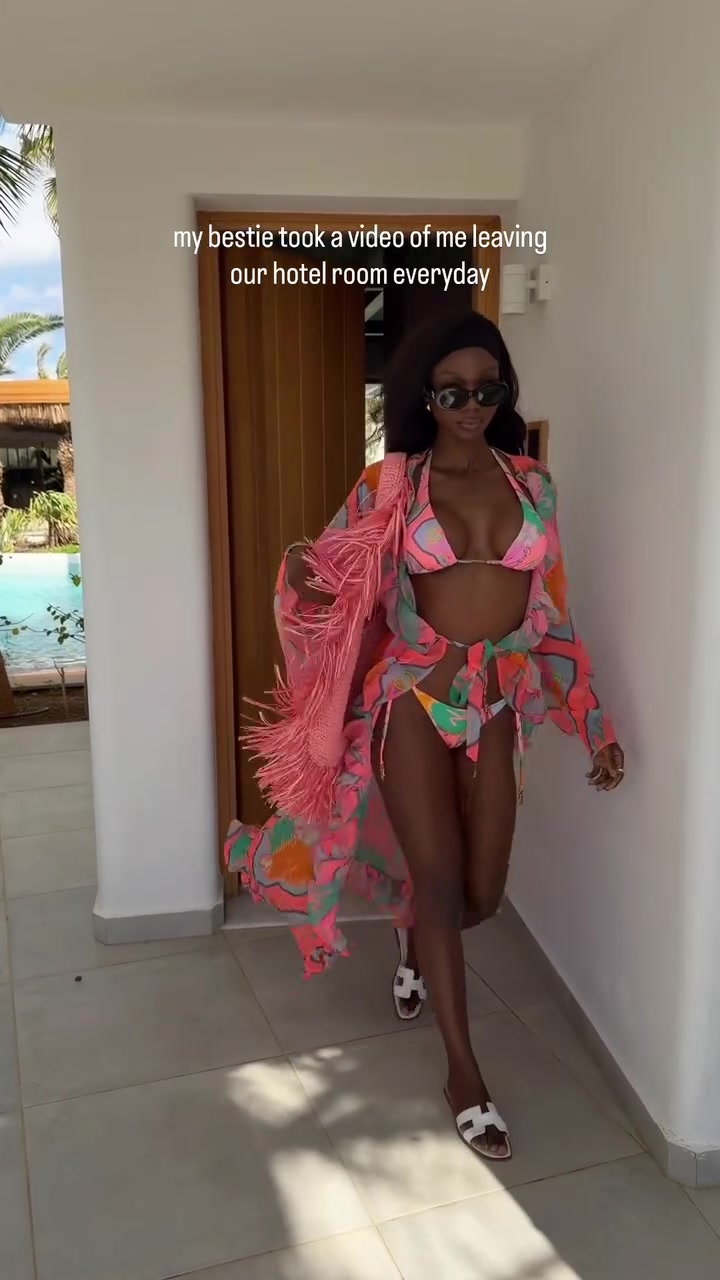 Oh Polly Printed Bikini with Fringed Kimono Cover-up