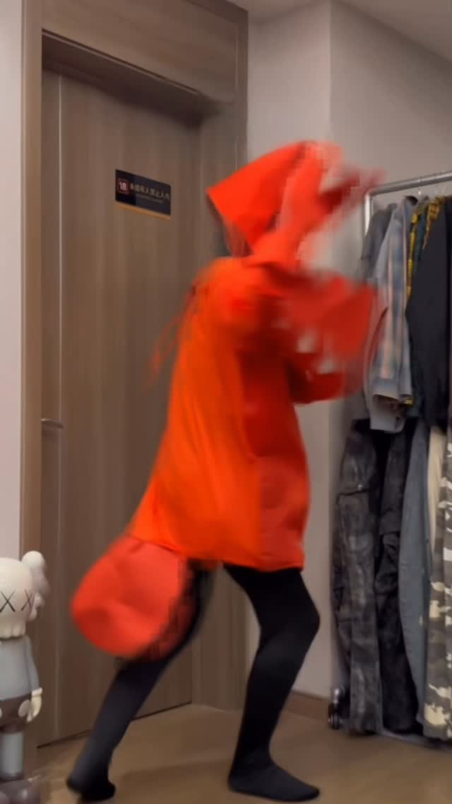 casual bright orange hoodie dress — hood with drawstrings, long sleeves, large front pocket