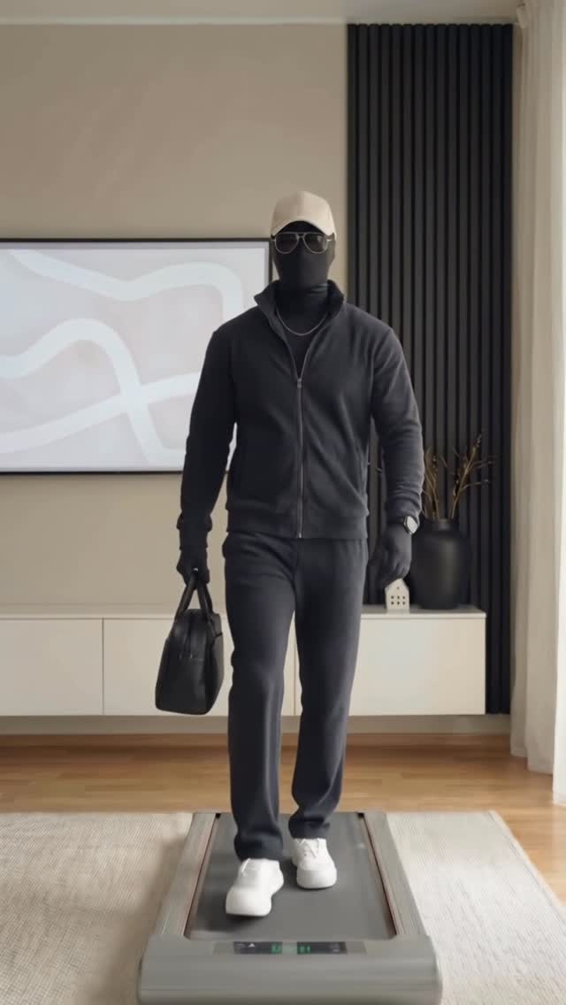 casual dark grey tracksuit — full-zip front, stand collar, elasticated cuffs and hem on jacket, straight leg pants, elastic waistband