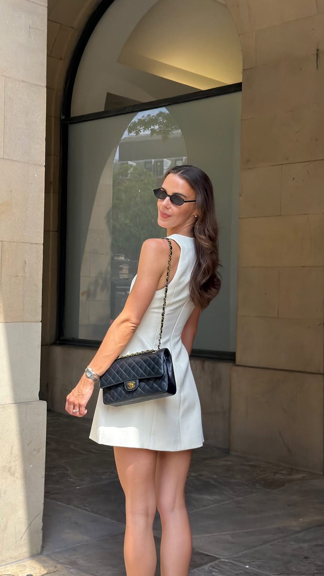 Chanel White Sleeveless Mini Dress with Quilted Handbag