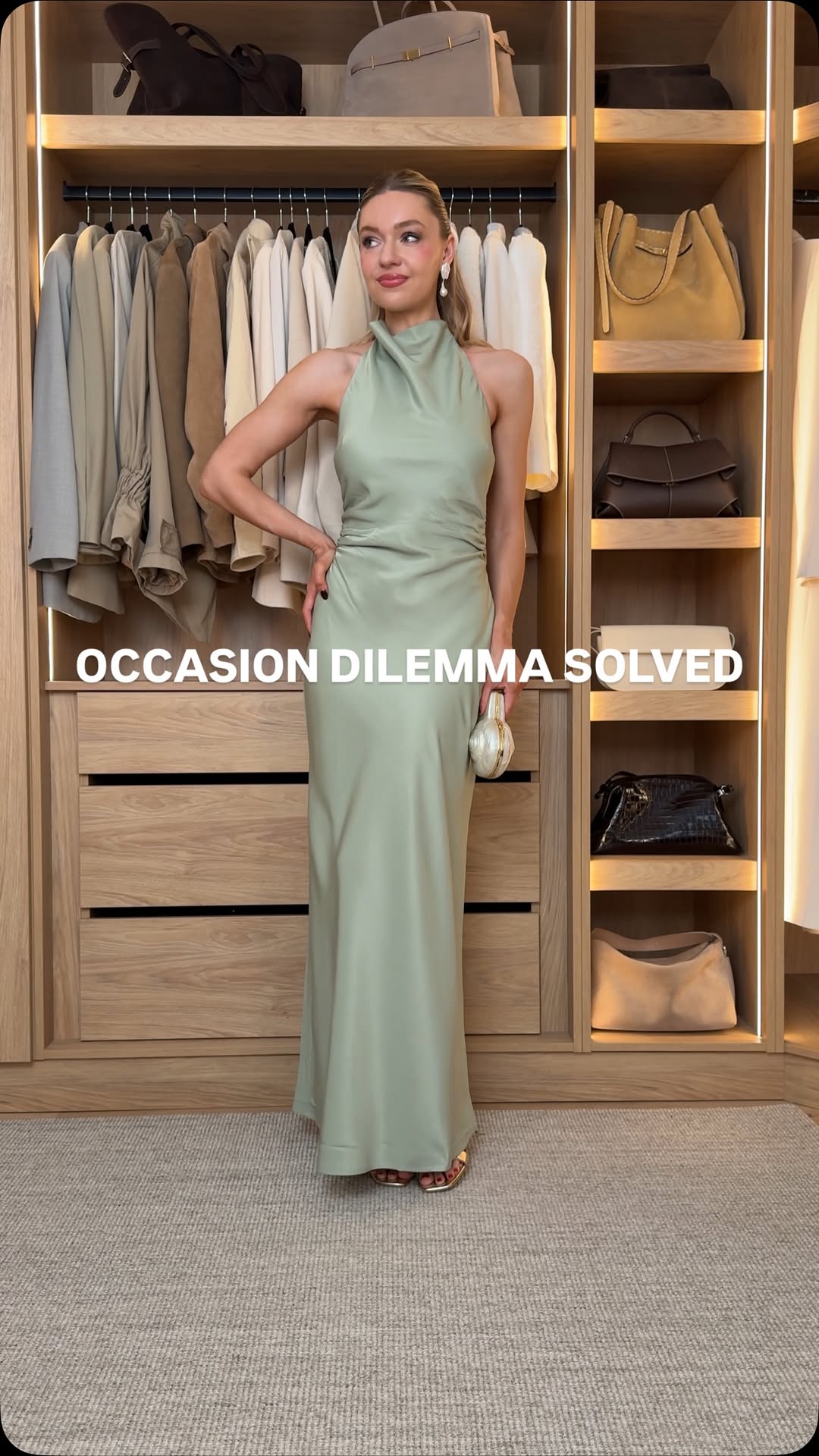 Nobody's Child Sage Green Halter Neck Maxi Dress