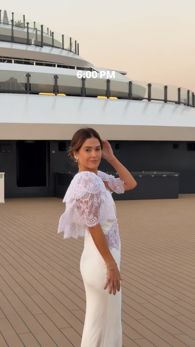 formal off-white maxi dress — lace overlay bodice, short flutter sleeves, boat neckline, floor-length