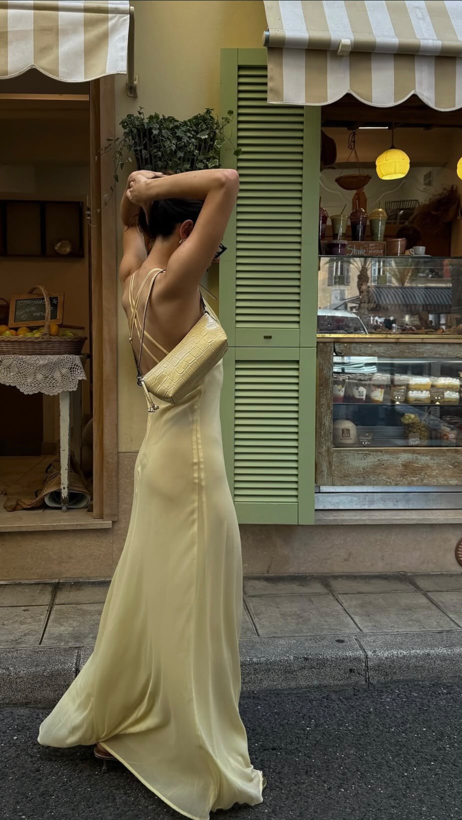 Casual Pale Yellow Maxi Slip Dress — Spaghetti Straps, Criss-cross