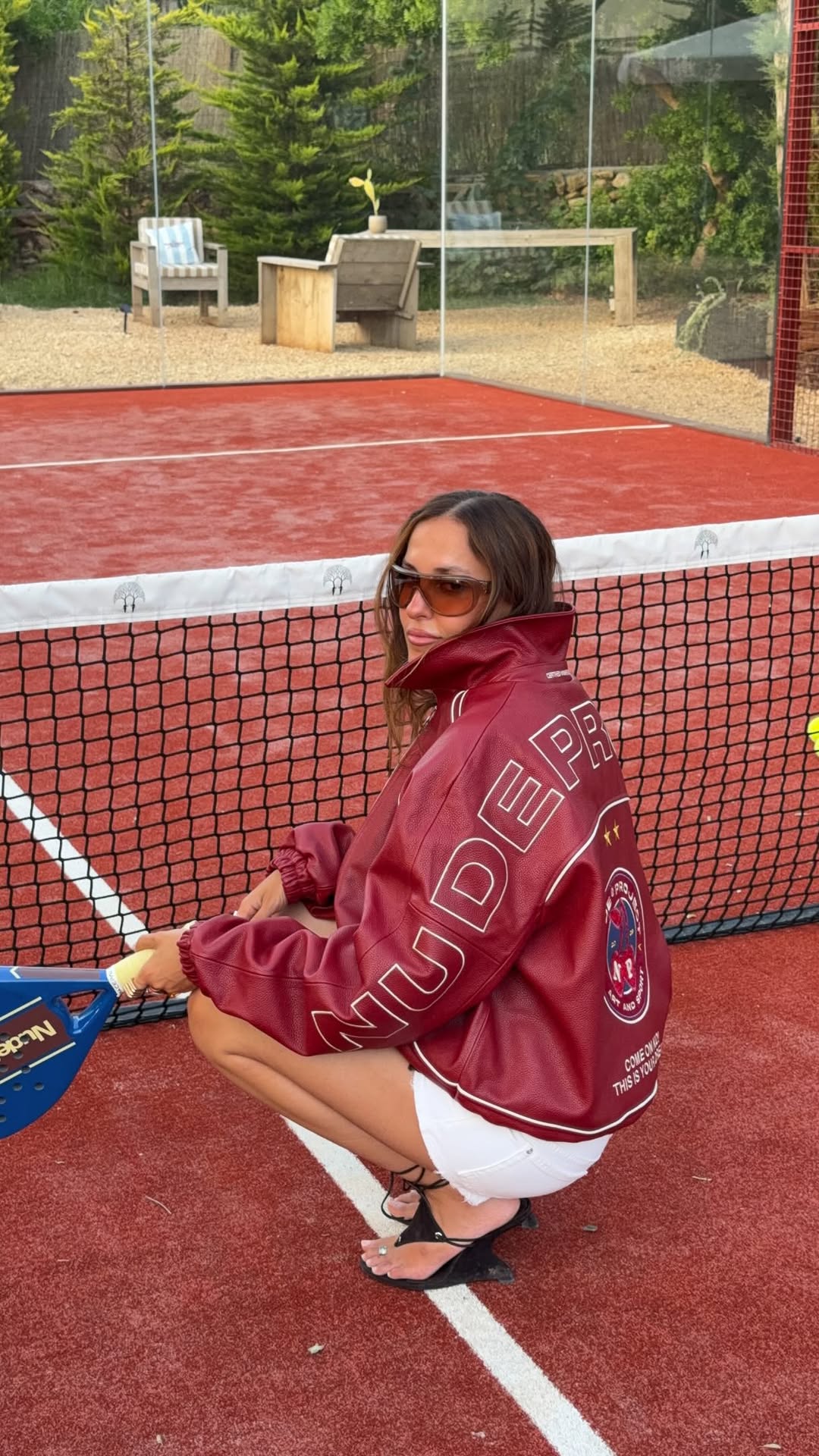 Nude Project Red Leather Varsity Jacket