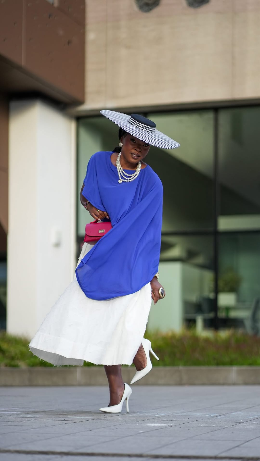 Casual Royal Blue Blouse — Boat Neck, Batwing Sleeves, Asymmetrical