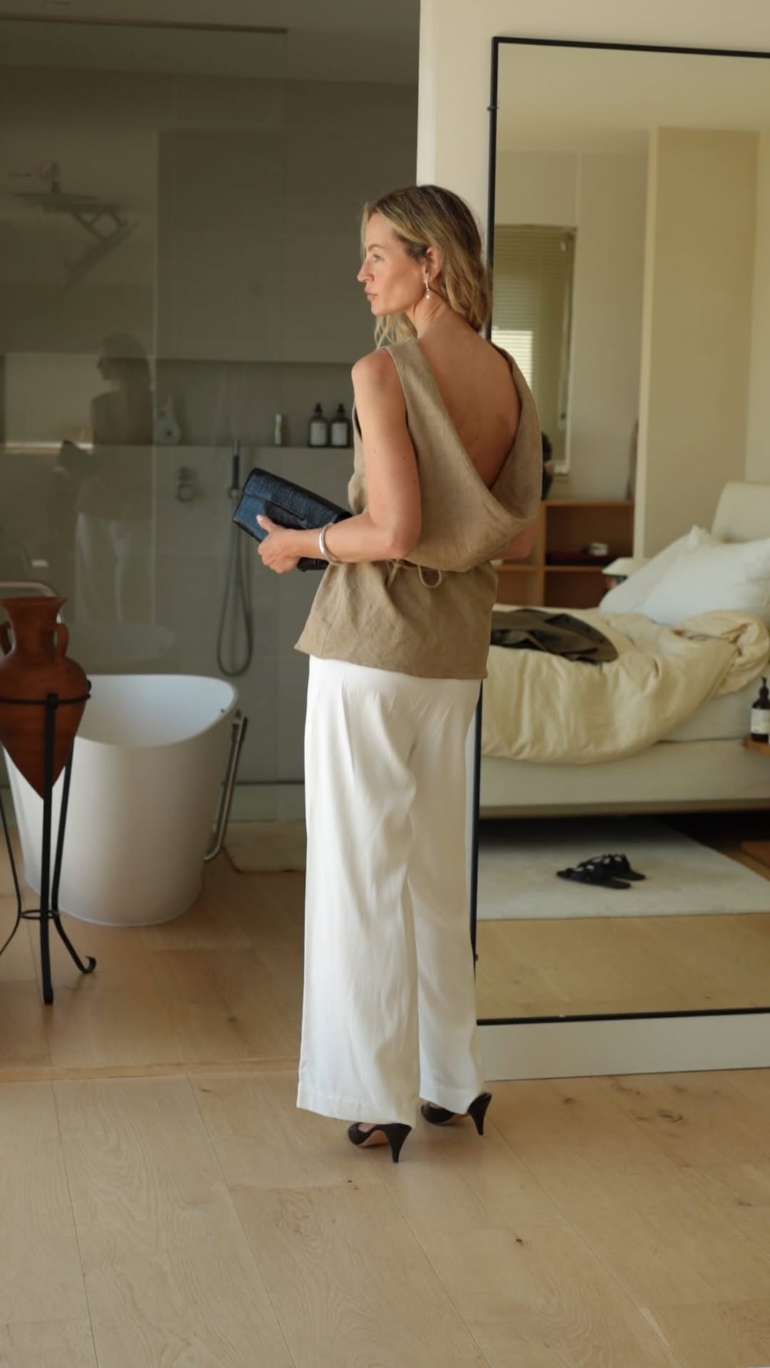 Zara Linen Backless Top and Wide-leg Trousers