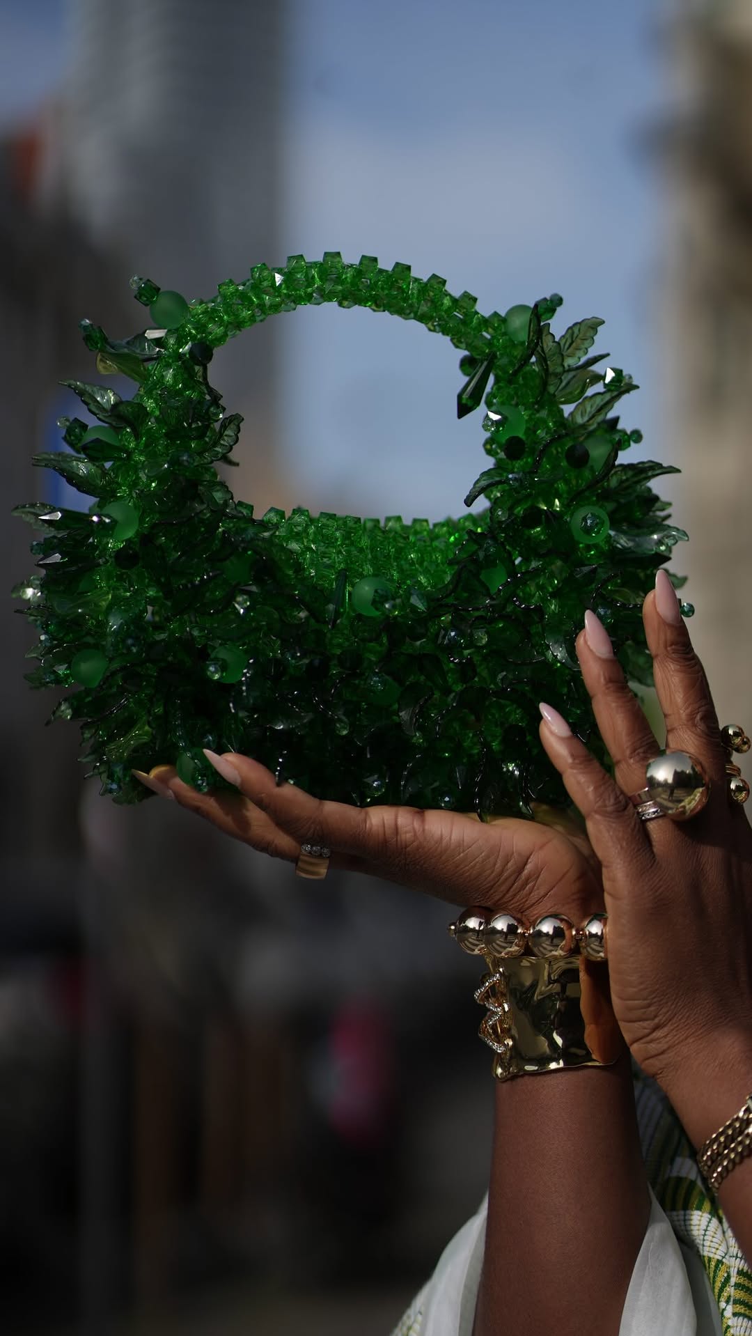 Mulawwan Green Beaded Shoulder Bag