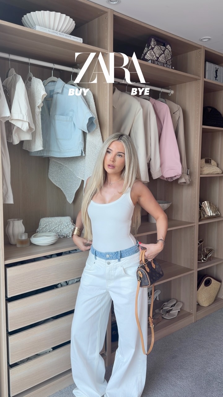 Zara White Wide-Leg Jeans with Denim Waistband