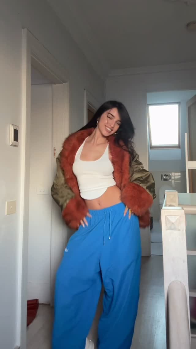 Nike Faux Fur Trim Bomber Jacket with Blue Track Pants