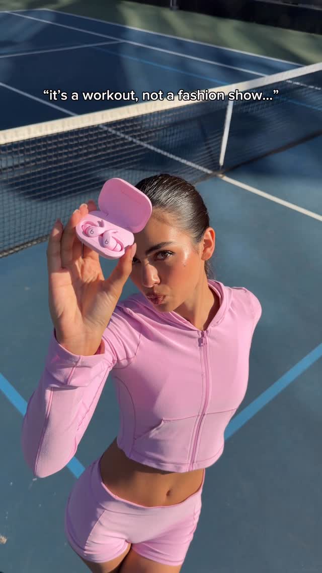 Beats Pink Powerbeats Fit and matching athleisure set