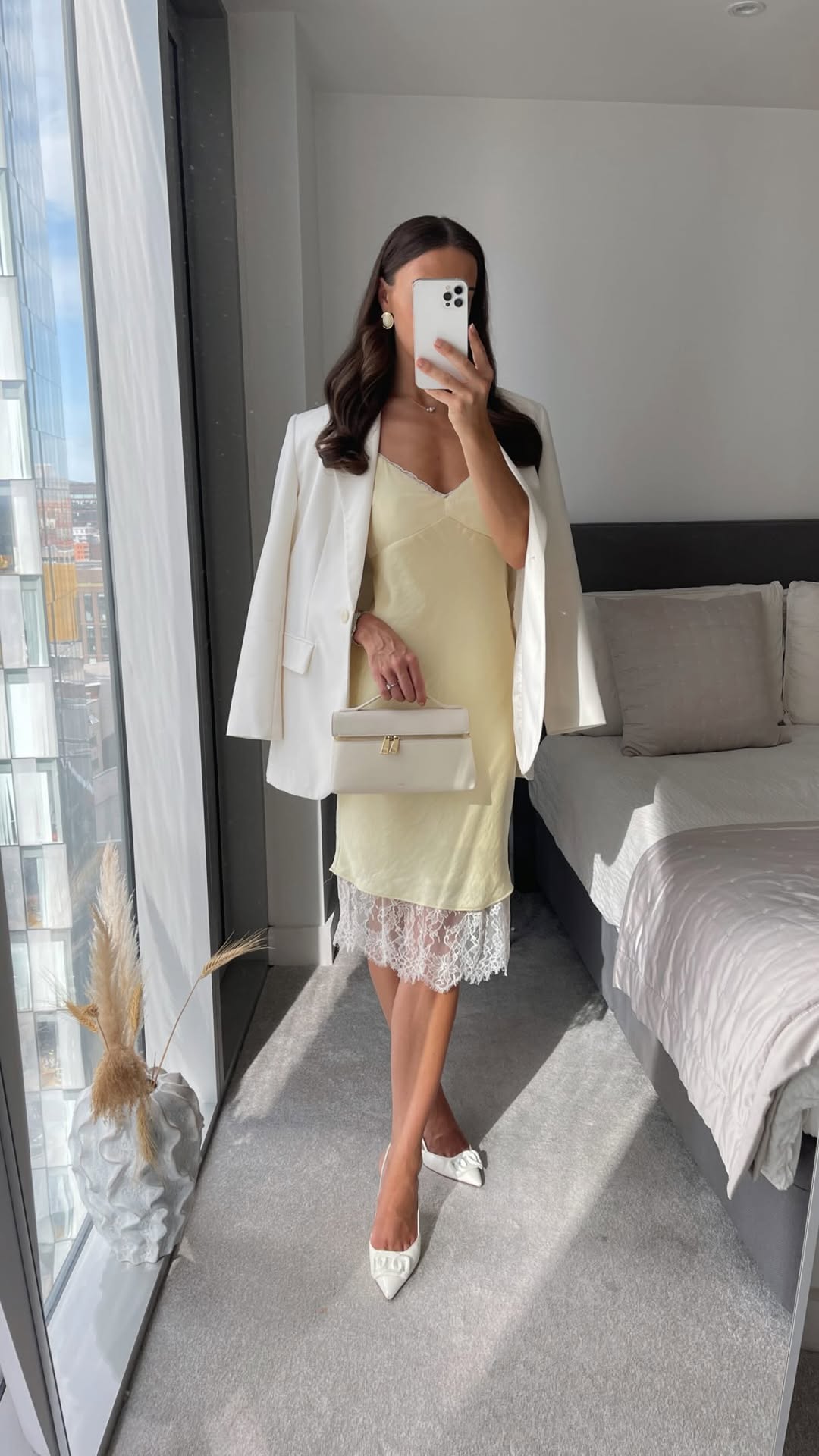 Abercrombie Yellow Lace Trim Slip Dress with White Blazer