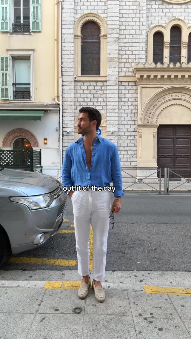 casual royal blue button-up shirt — long sleeve, spread collar, unbuttoned front