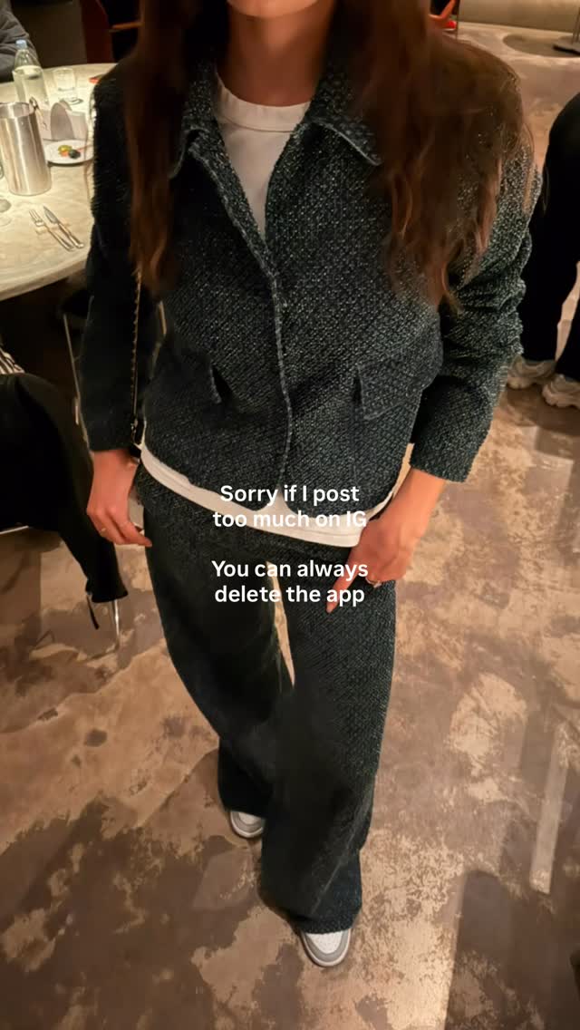 casual dark teal green matching jacket and pants set — collared jacket, button-front closure, two chest pockets, wide-leg pants