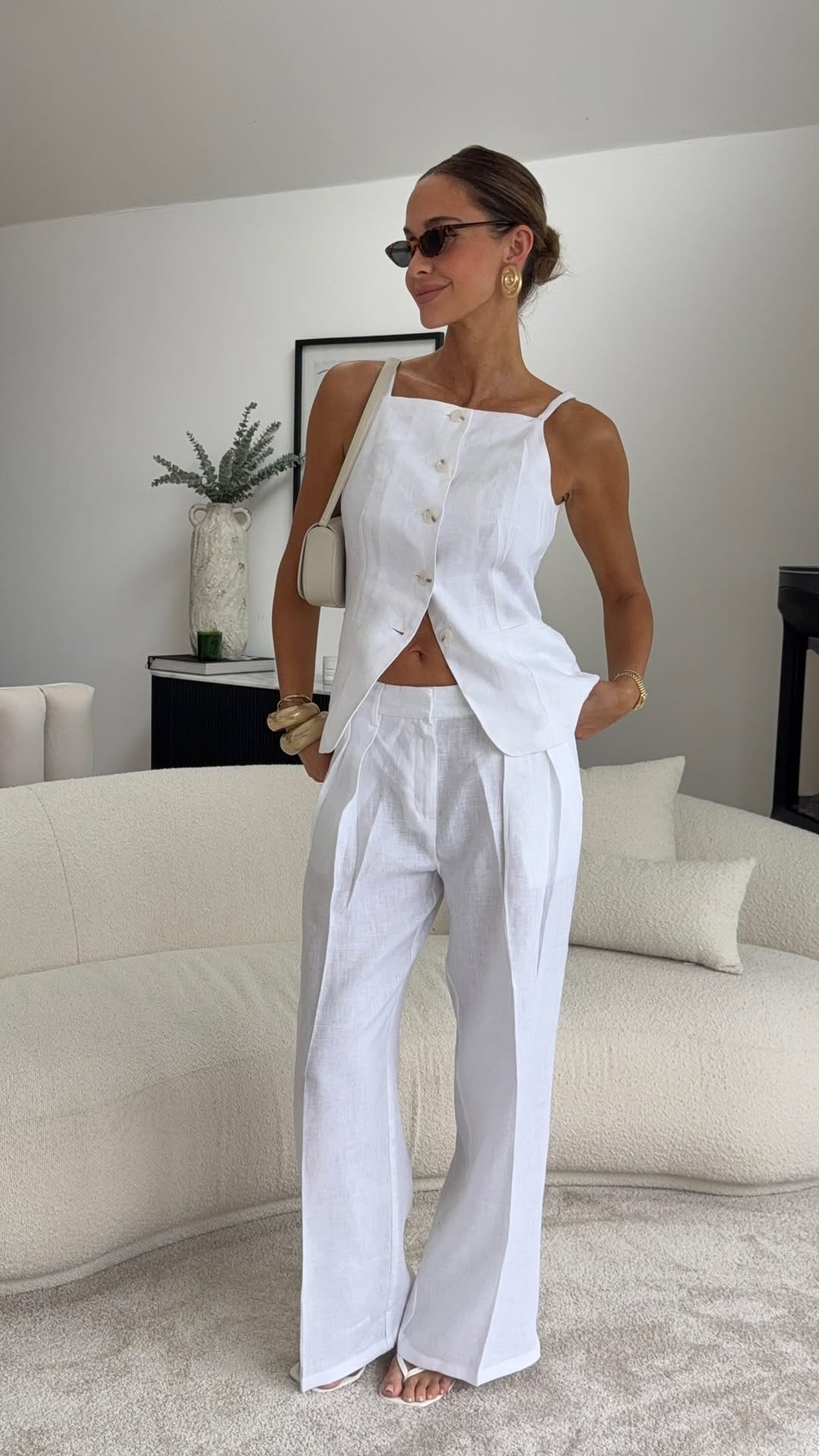 F&F Clothing White Linen Vest and Trousers Set