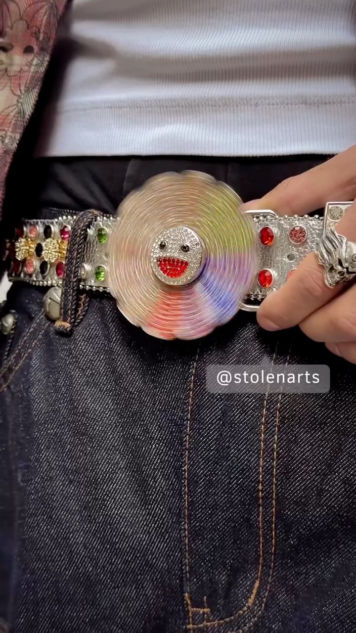 Stolen Arts Embellished Smiley Face Spinner Belt