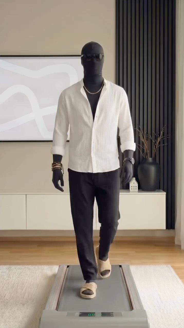 casual white long sleeve shirt — band collar, button-down front, rolled cuffs, textured fabric