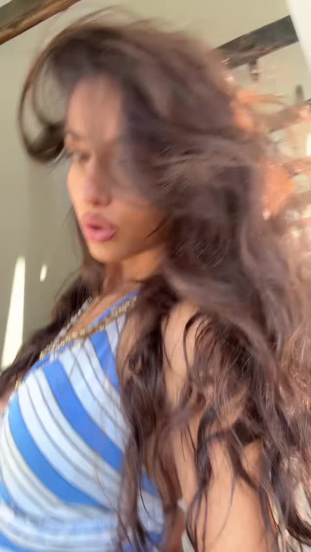 casual blue and white halter top — gold chain straps