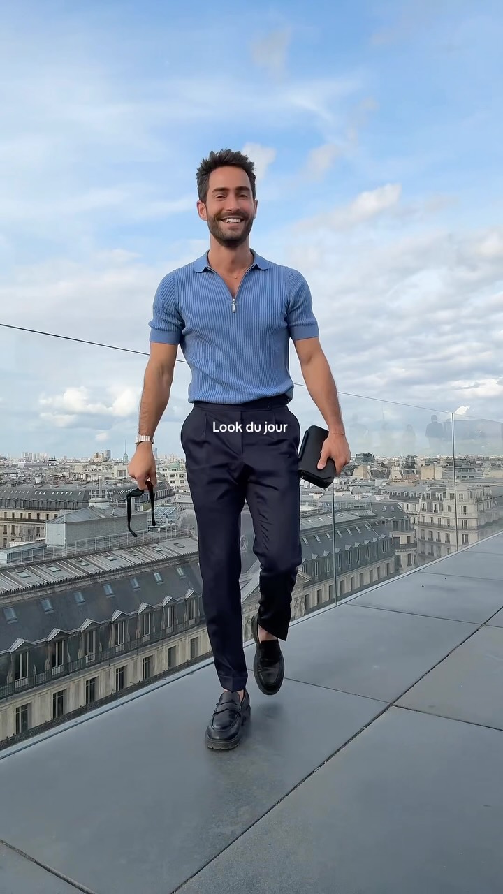 Casual Light Blue Polo Shirt — Short Sleeve, Collared, Quarter Zip