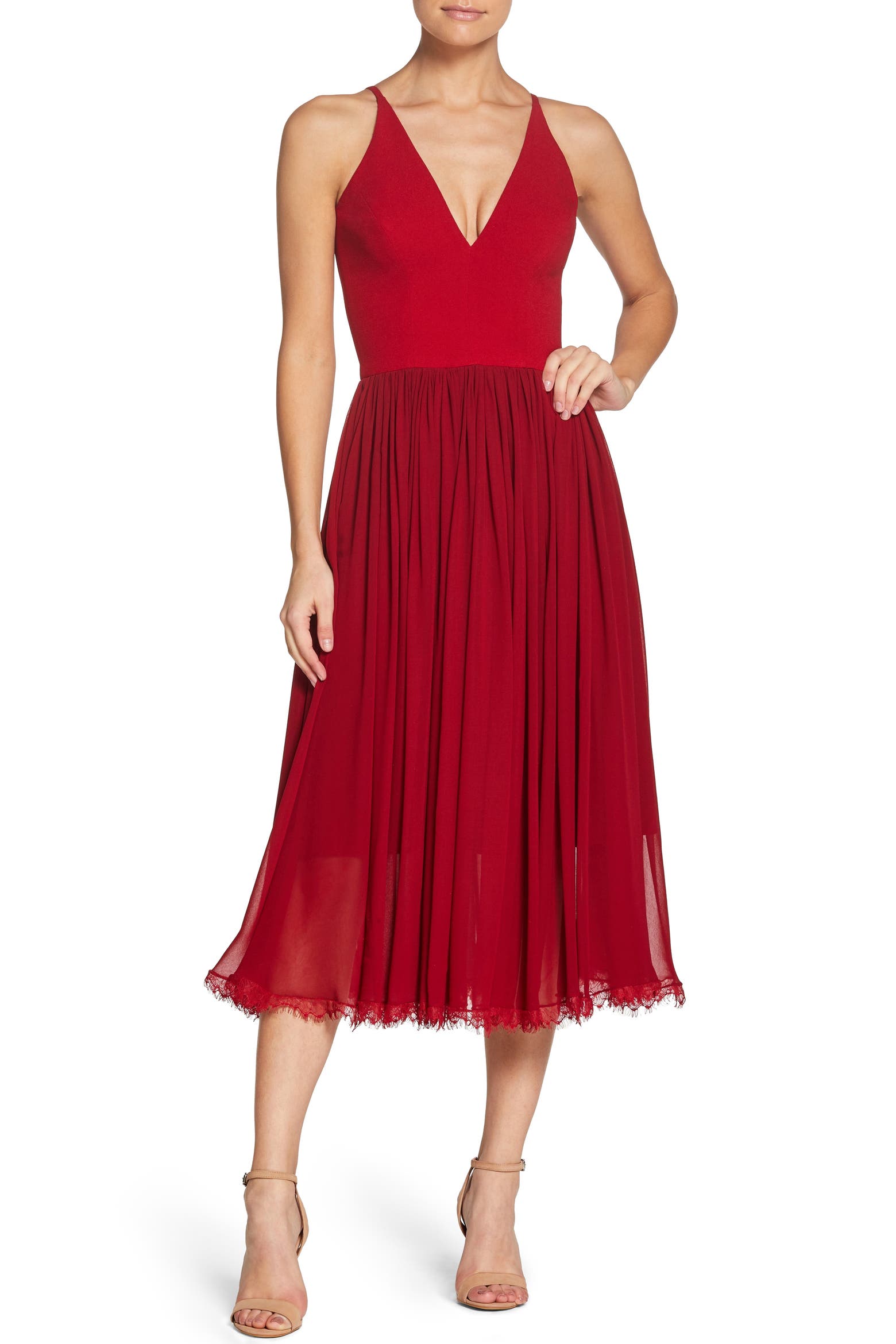 Dress the Population Alicia Mixed Media Midi Dress