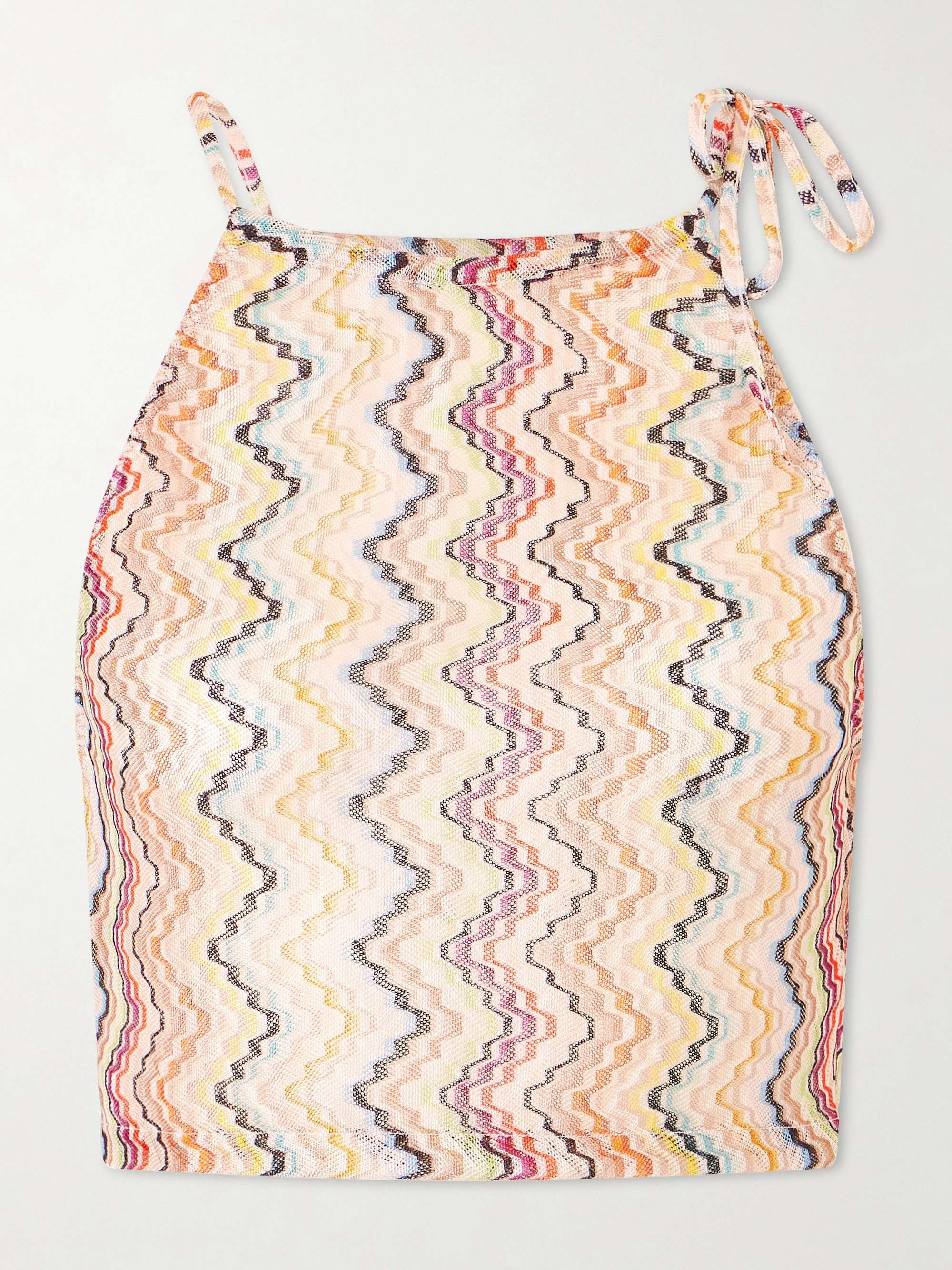 MISSONI Cropped gathered striped mesh halterneck top