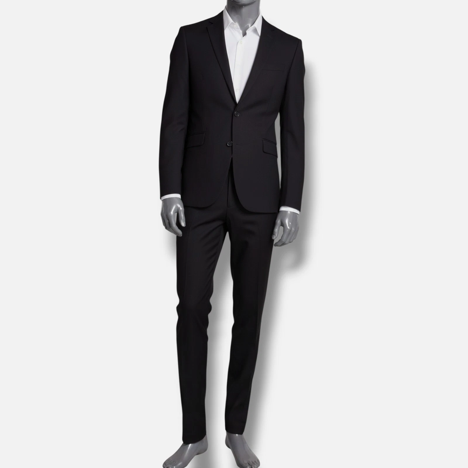 Kenneth Cole Black Suit — Two-button Closure, Notched Lapels, Flap