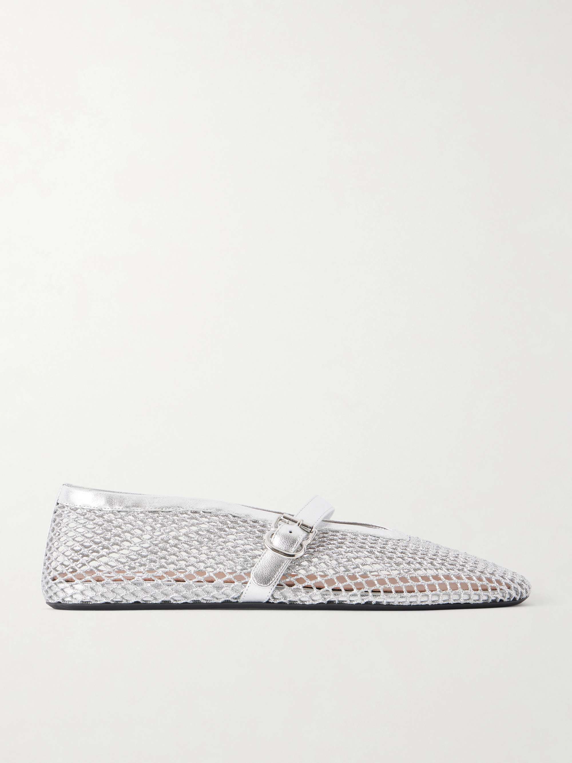 ALAÏA Metallic leather-trimmed mesh ballet flats