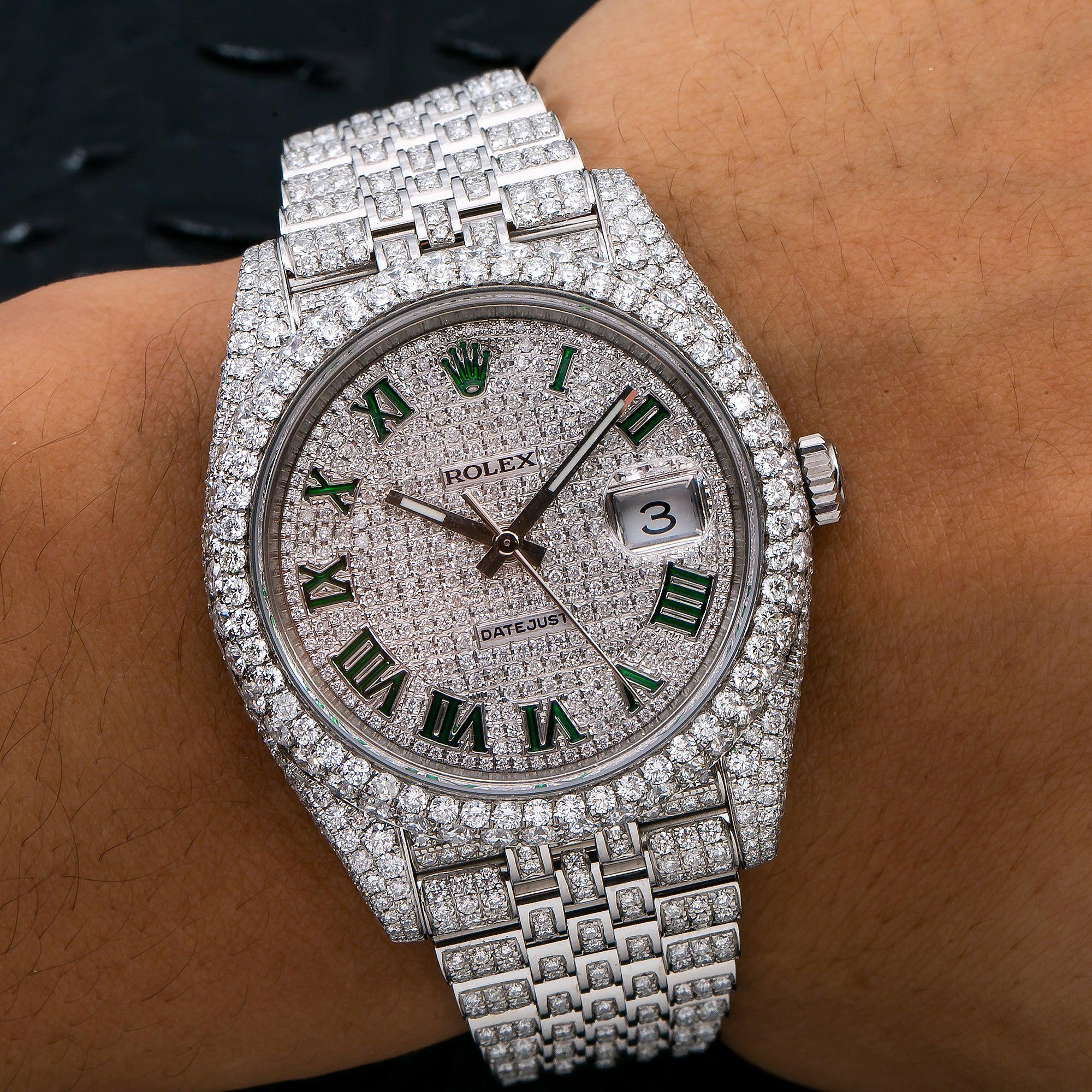 Rolex Datejust 41MM 126300 Diamond Paved Green Roman Dial Diamond
