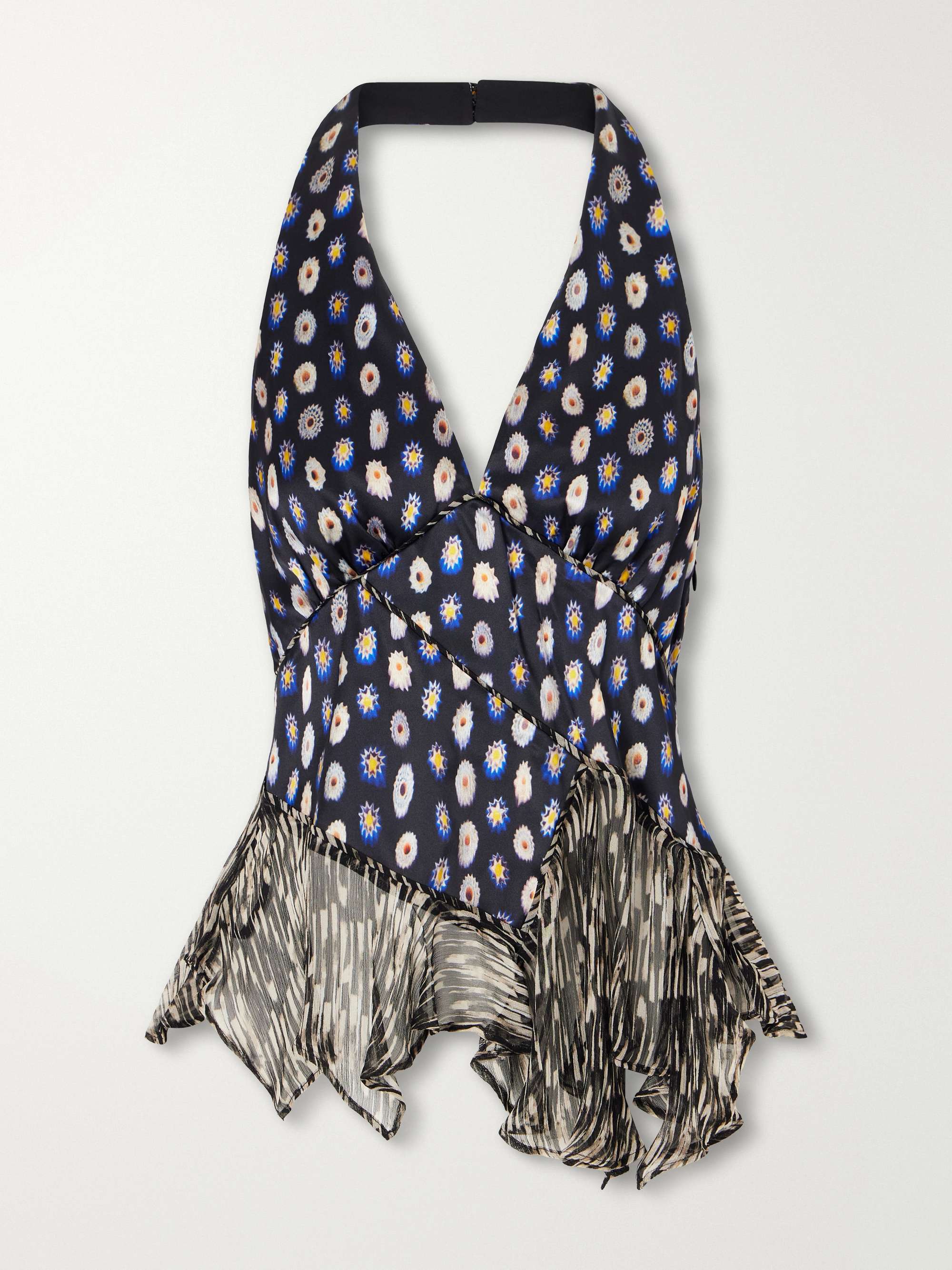 STAUD Maeva Ruffled Printed Silk-blend Voile Top
