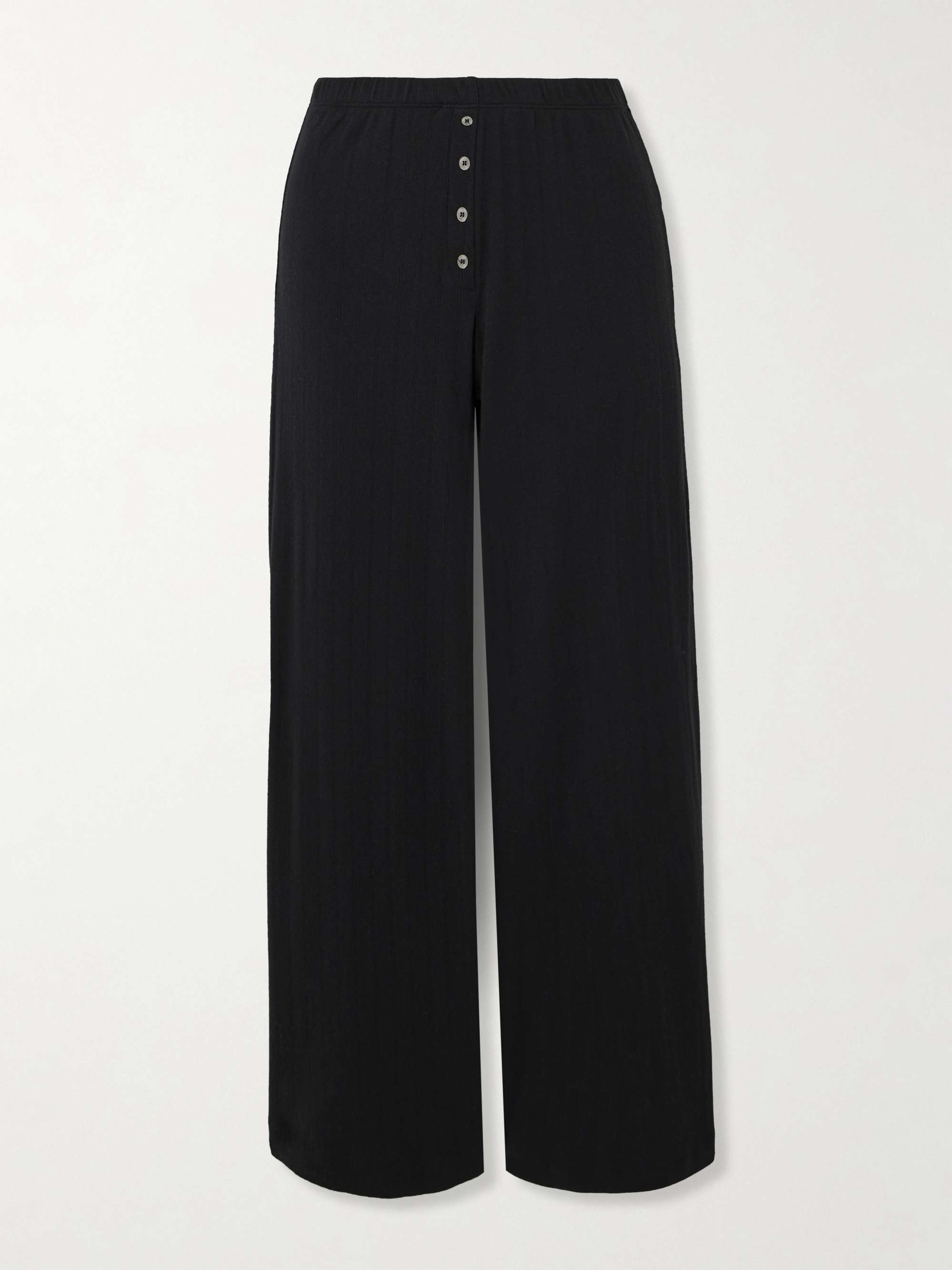 LESET Boxer pointelle-knit cotton wide-leg pants