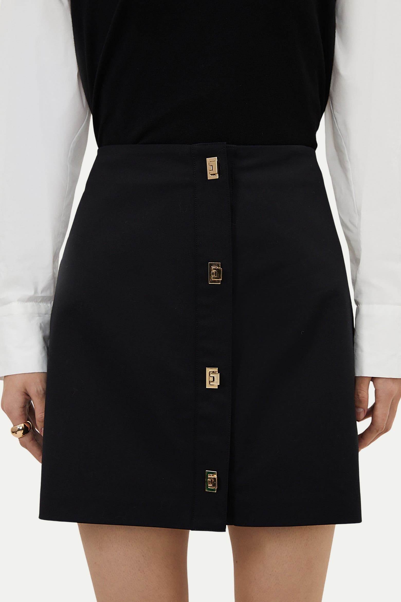 Karen Millen Techno Cotton Gold Clasp Skirt