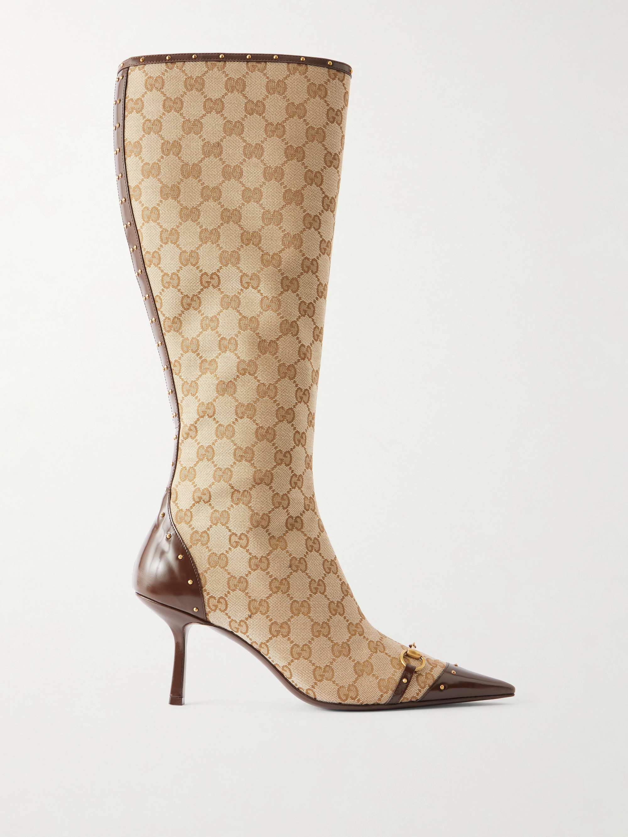GUCCI Savoy Leather-trimmed Canvas-jacquard Knee Boots