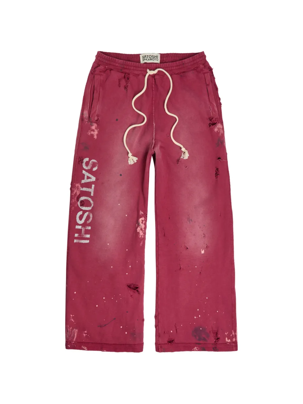 SATOSHI NAKAMOTO Distressed Paint-splatter Track Pants