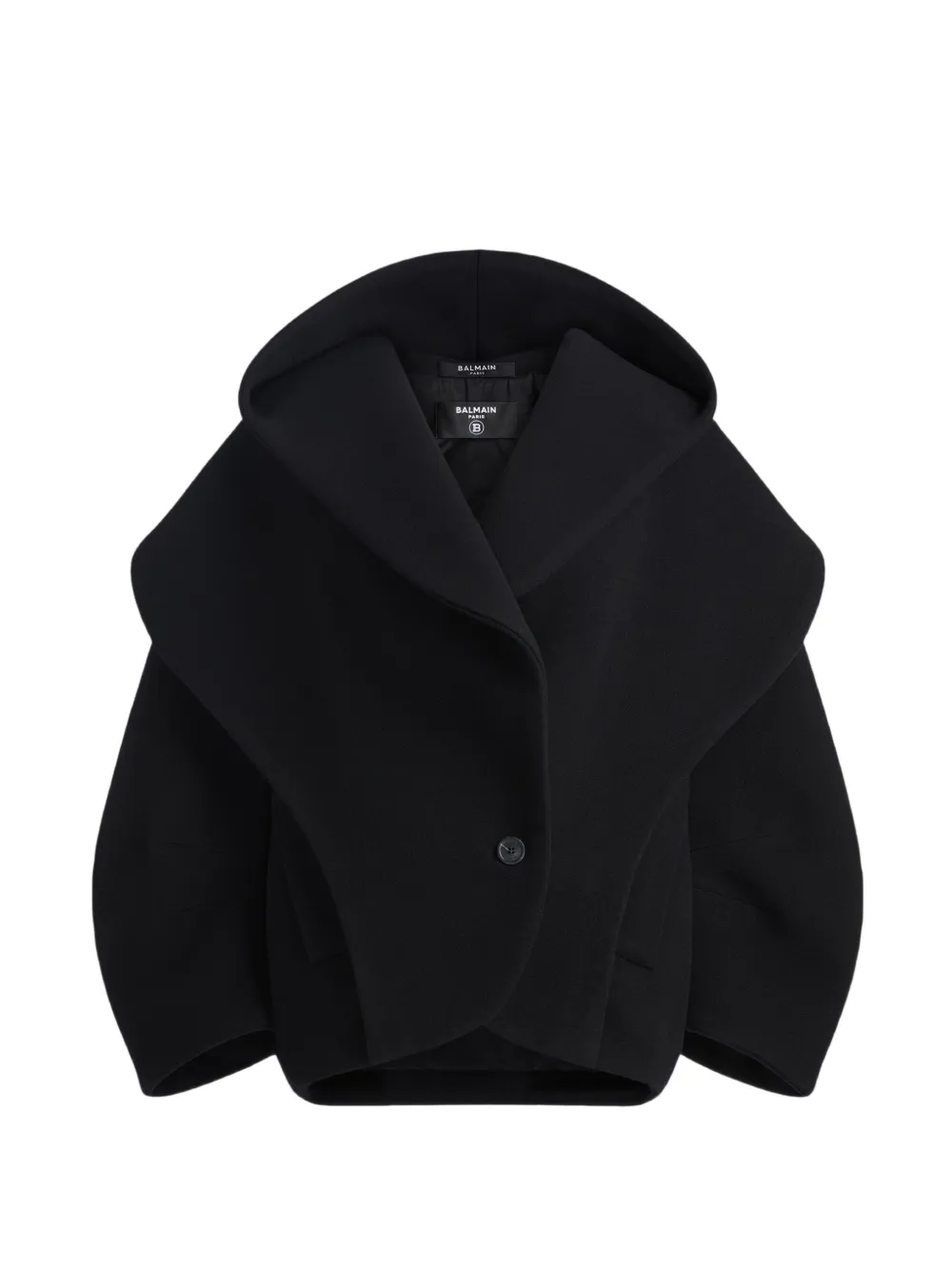 Balmain Oversized Wool Pea Coat with Hood