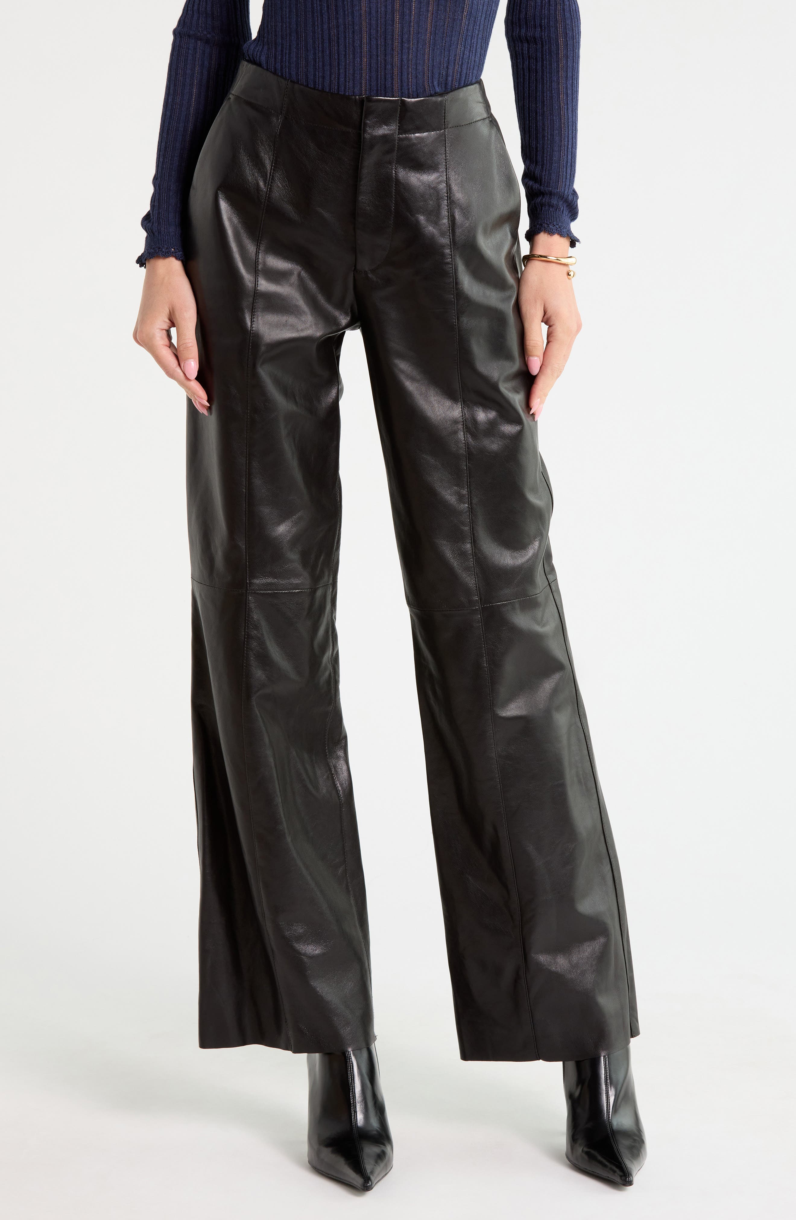 Ulla Johnson Kadin Mid Rise Straight Leg Leather Pants