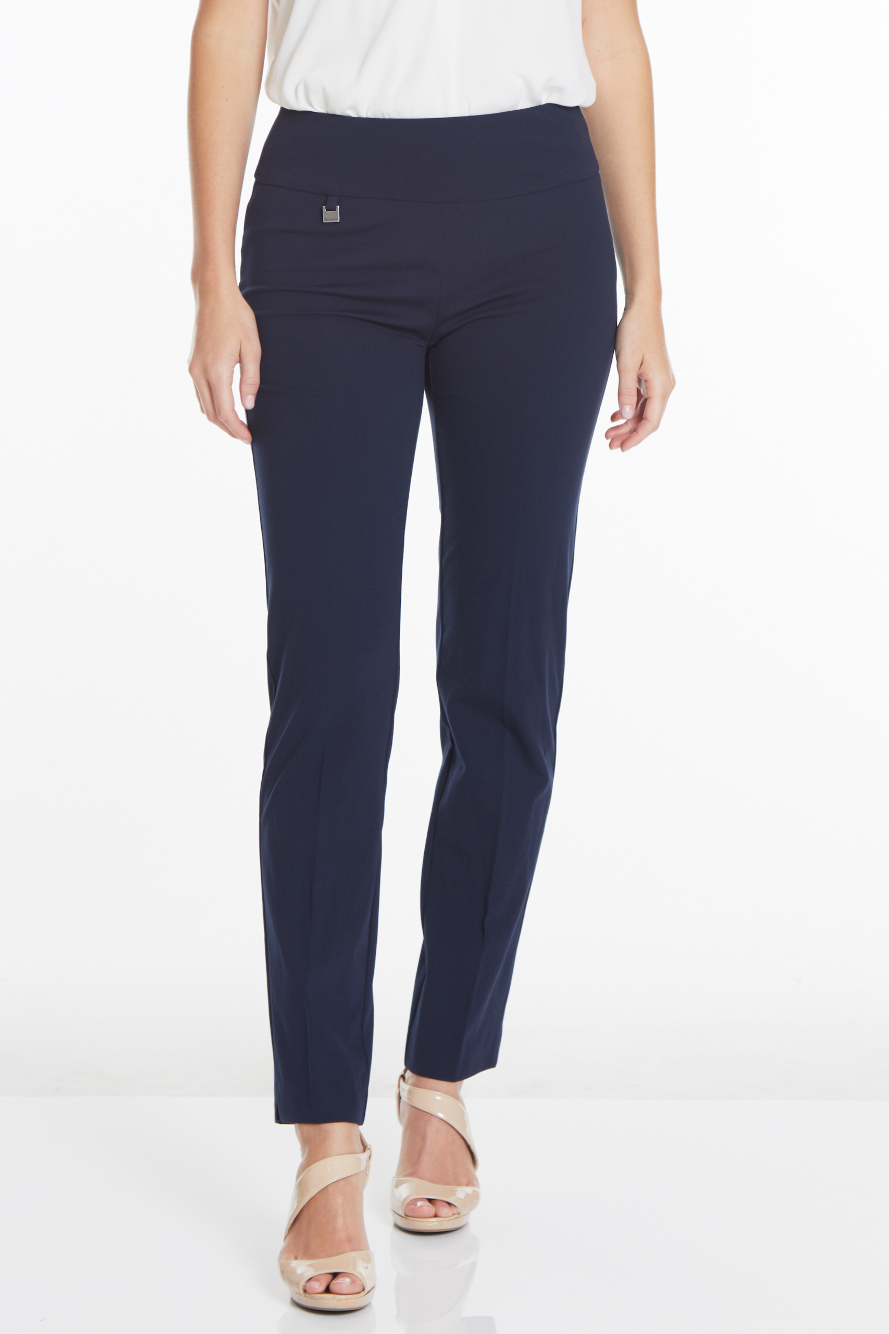 Slimsation Wide Band Elastic Waist Ankle Pants - Midnight Blue