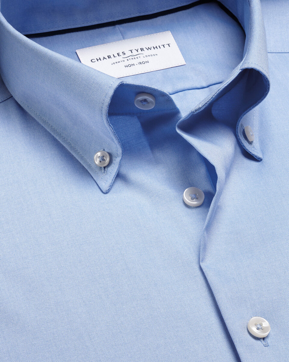 Button-down Collar Non-iron Stretch Pinpoint Oxford Shirt - Sky Blue