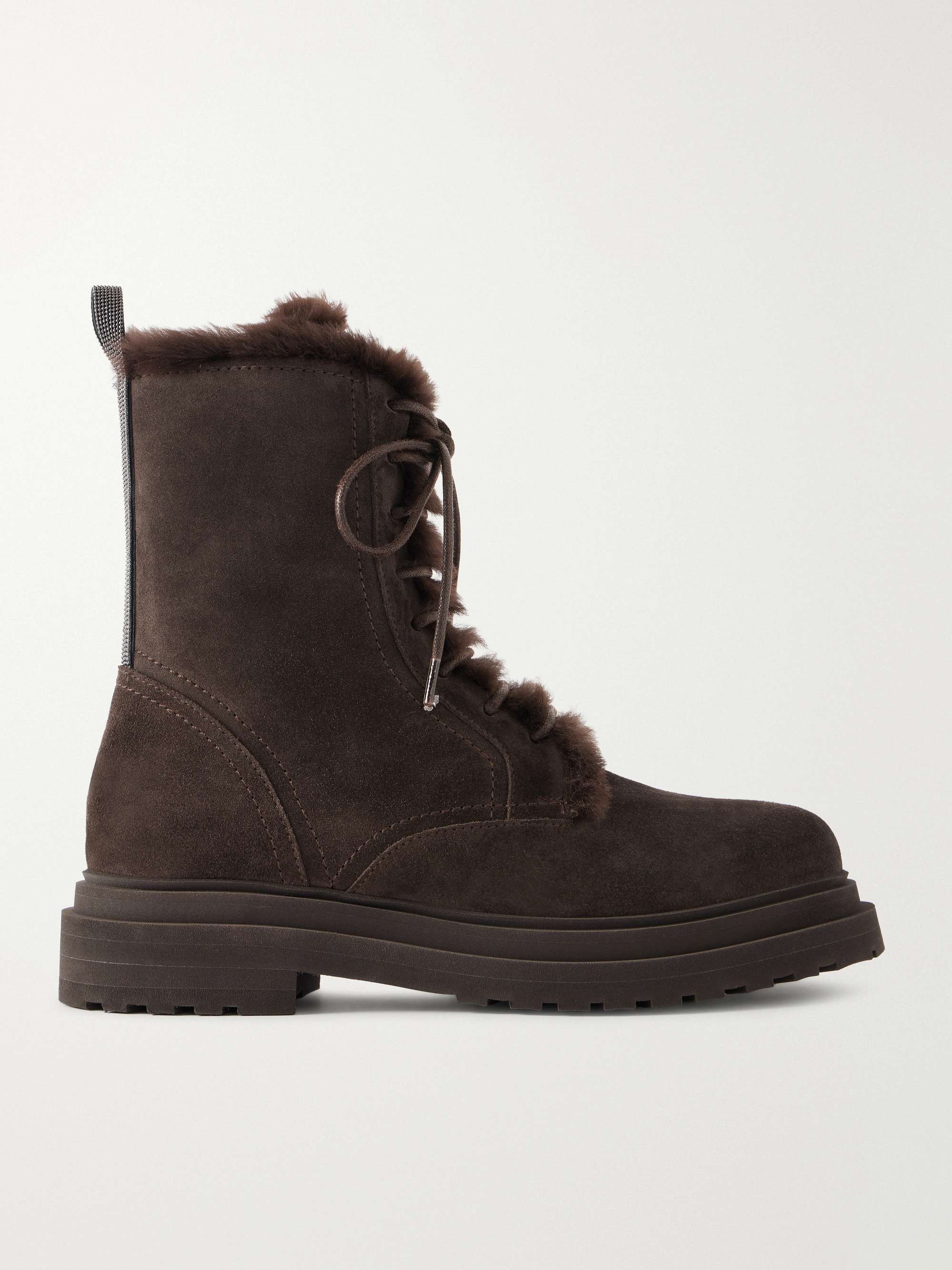 BRUNELLO CUCINELLI Bead-embellished shearling-lined suede ankle boots