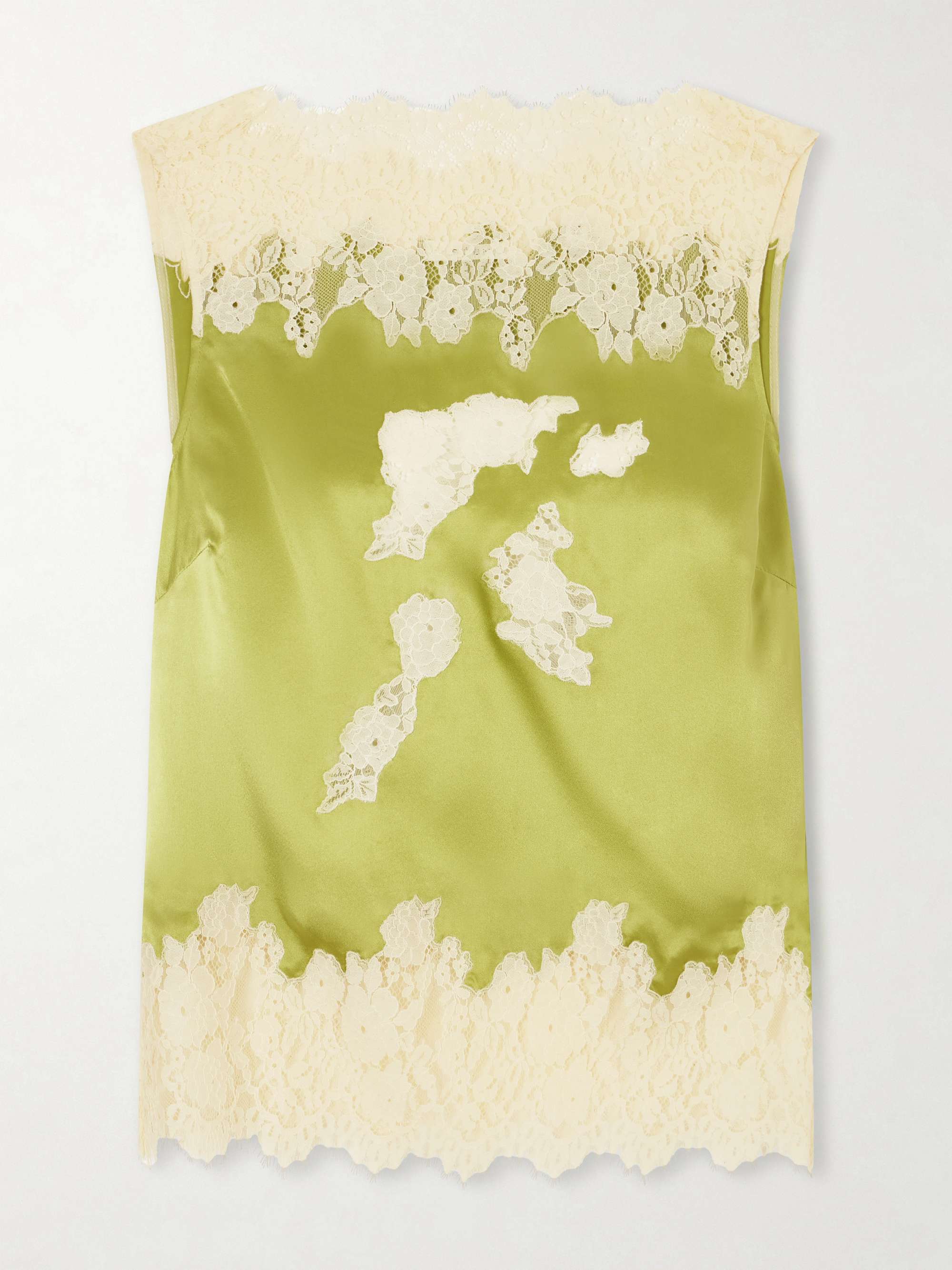 Dôen Viviane Lace-trimmed Silk-satin Top