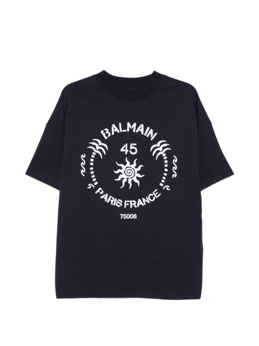 Balmain Deep Navy Boxy Fit Abstract T-shirt (men's)