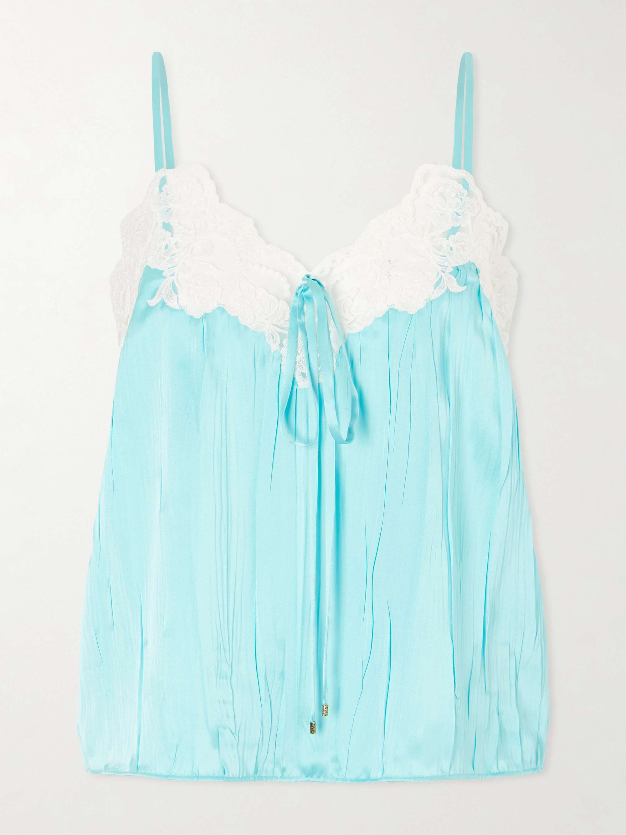 Chloé Lace-trimmed Crinkled Silk-satin Top