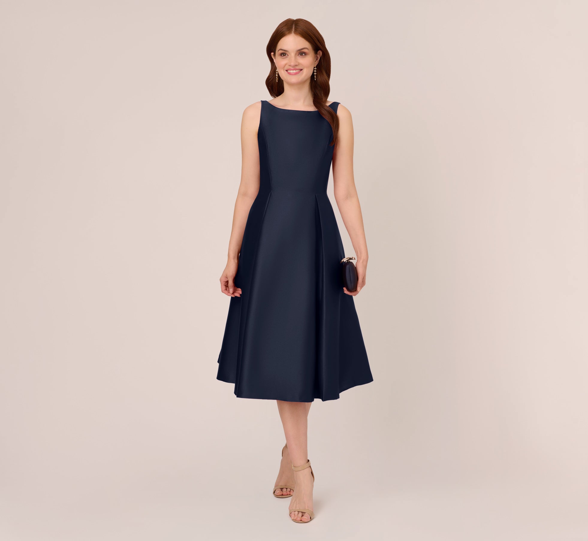 Adrianna Papell Sleeveless Mikado Fit and Flare Midi Dress
