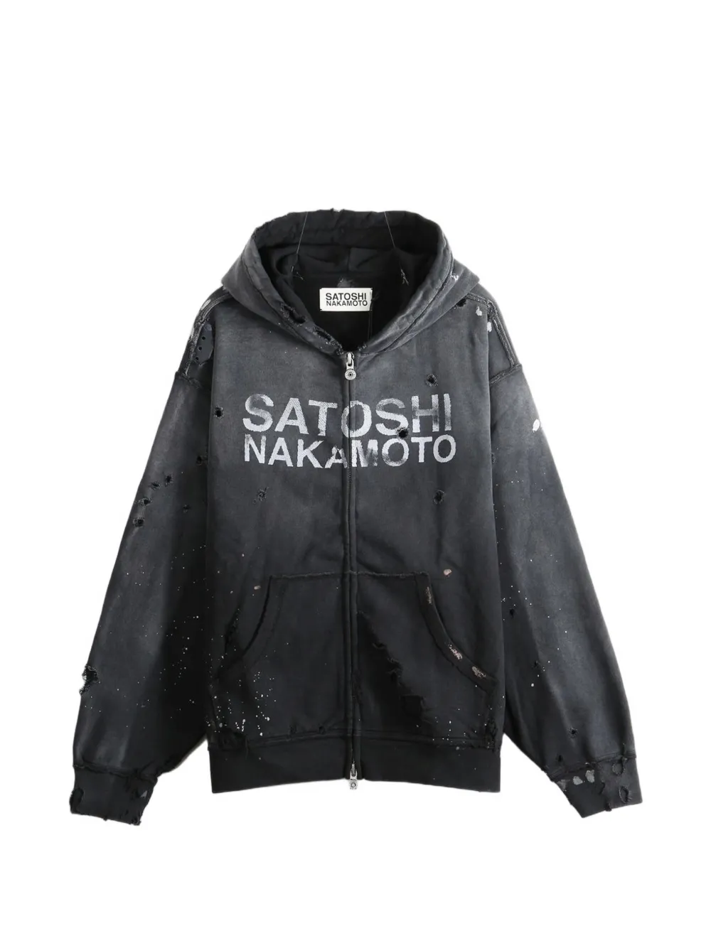SATOSHI NAKAMOTO Distressed Logo-print Hoodie