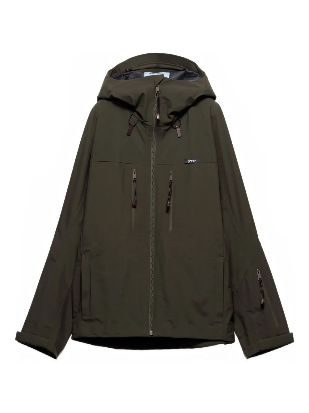 Prada hooded logo-label coat