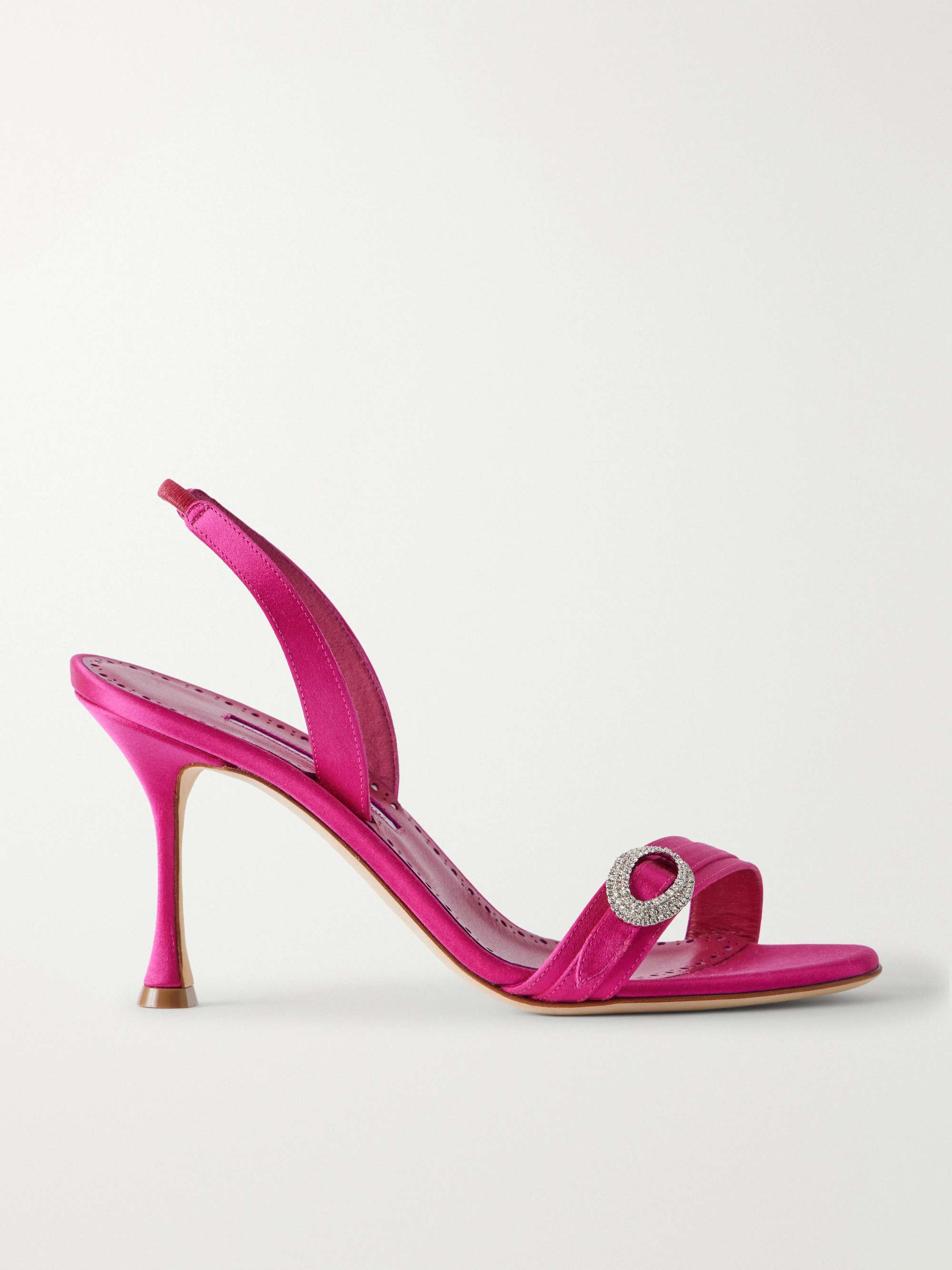 MANOLO BLAHNIK Zutosan 90 Crystal-embellished Satin Slingback Sandals