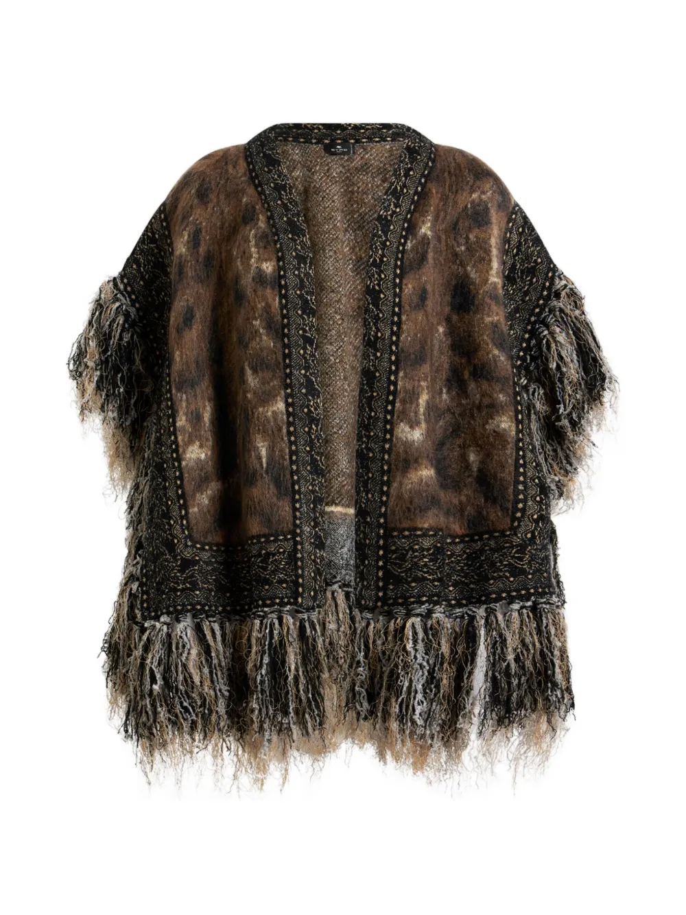 ETRO Mohair-blend Jacquard Cape with Fringing and Leopard-motif