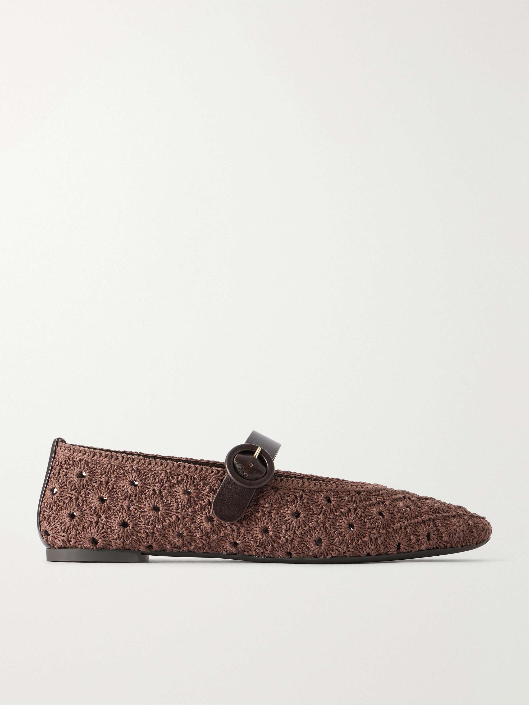 AQUAZZURA Loom Leather-trimmed Crochet Ballet Flats