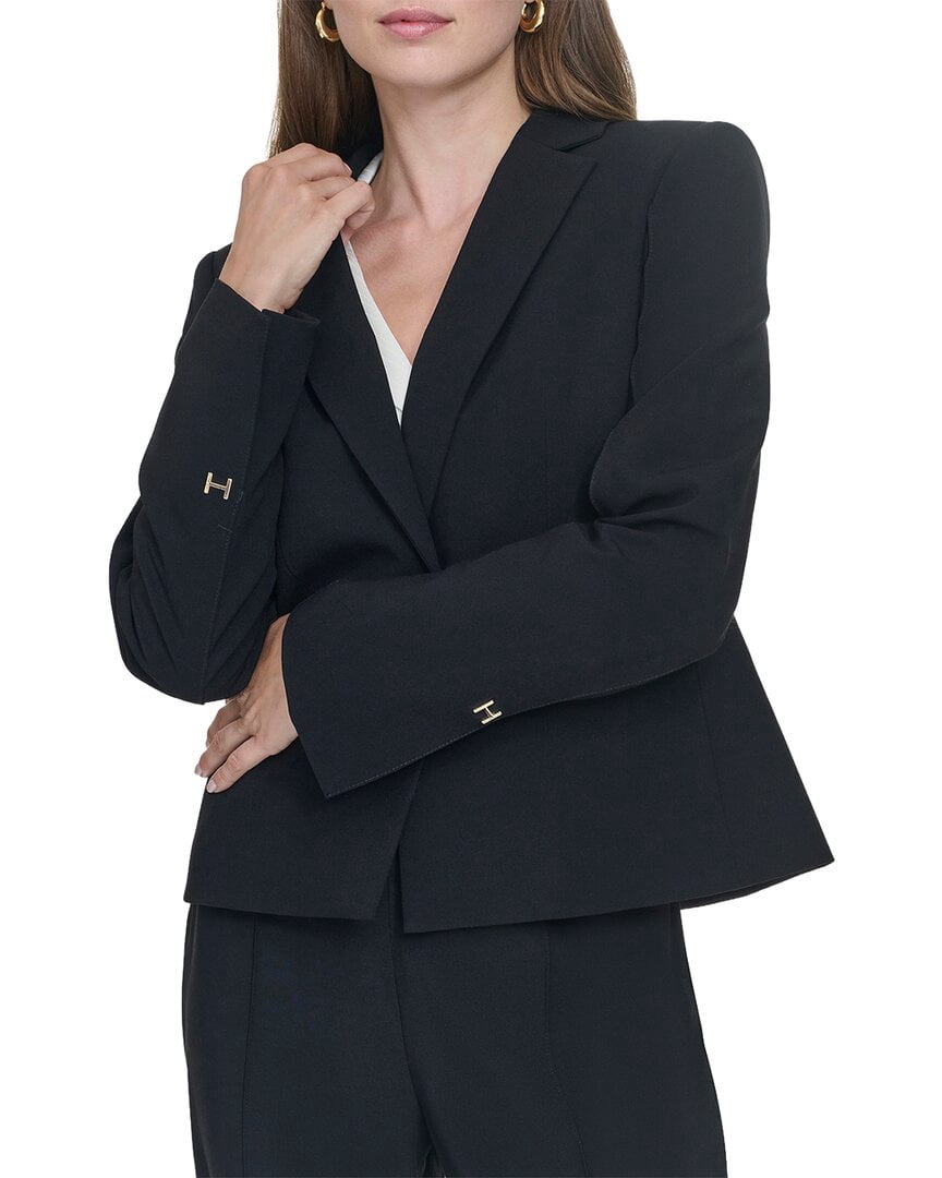 Halston Womens One-button Notch Lapel Blazer, 10, Black