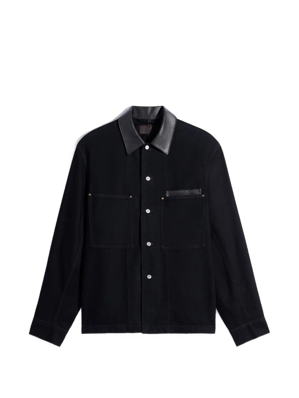LEMAIRE Workwear Overshirt with Leather Collar in Denim